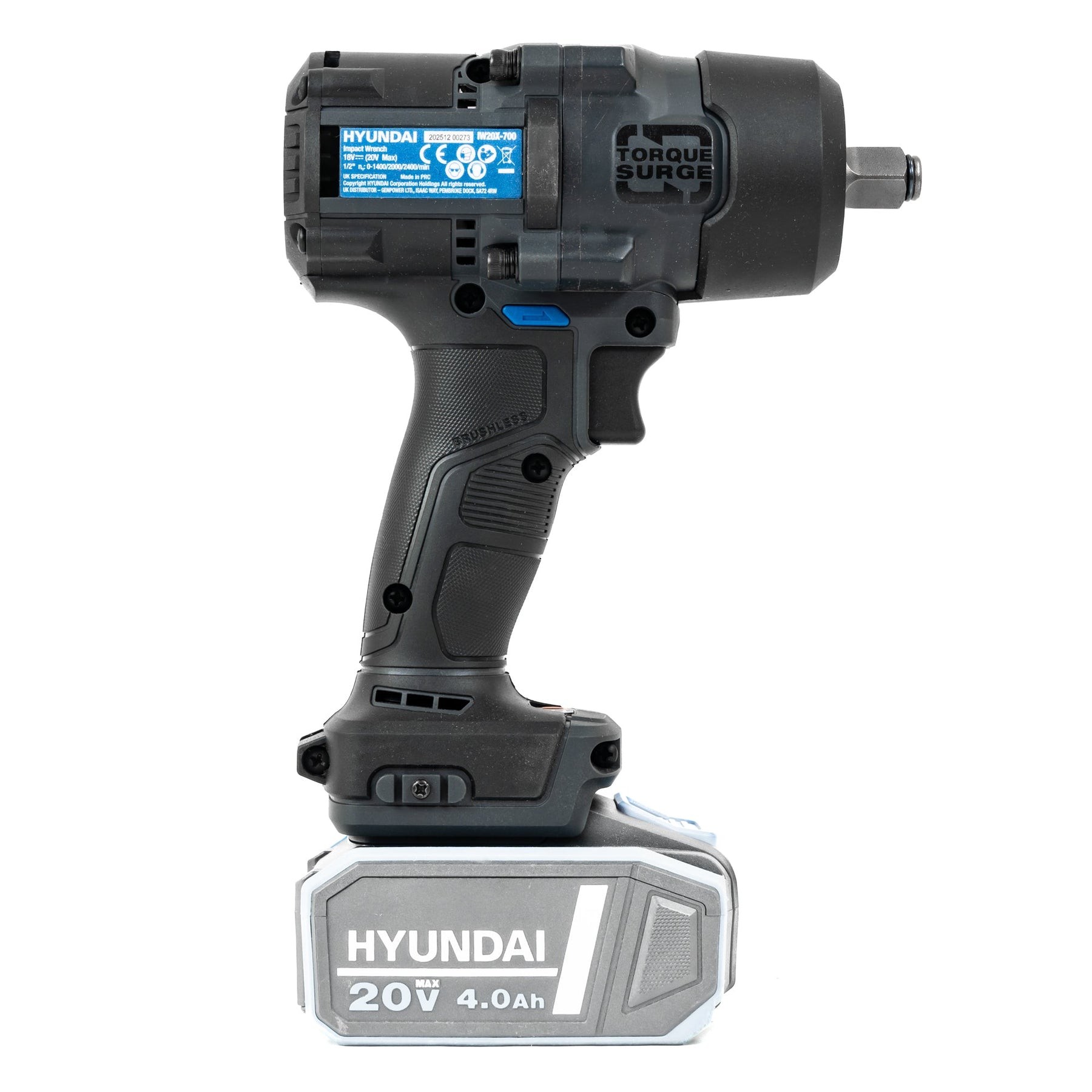 Hyundai 20V Cordless ½’’ Impact Wrench, 700Nm High-Torque with Friction Ring, 20V 4AH Battery & Charger | IW20X-700+BI20-4+C20-2