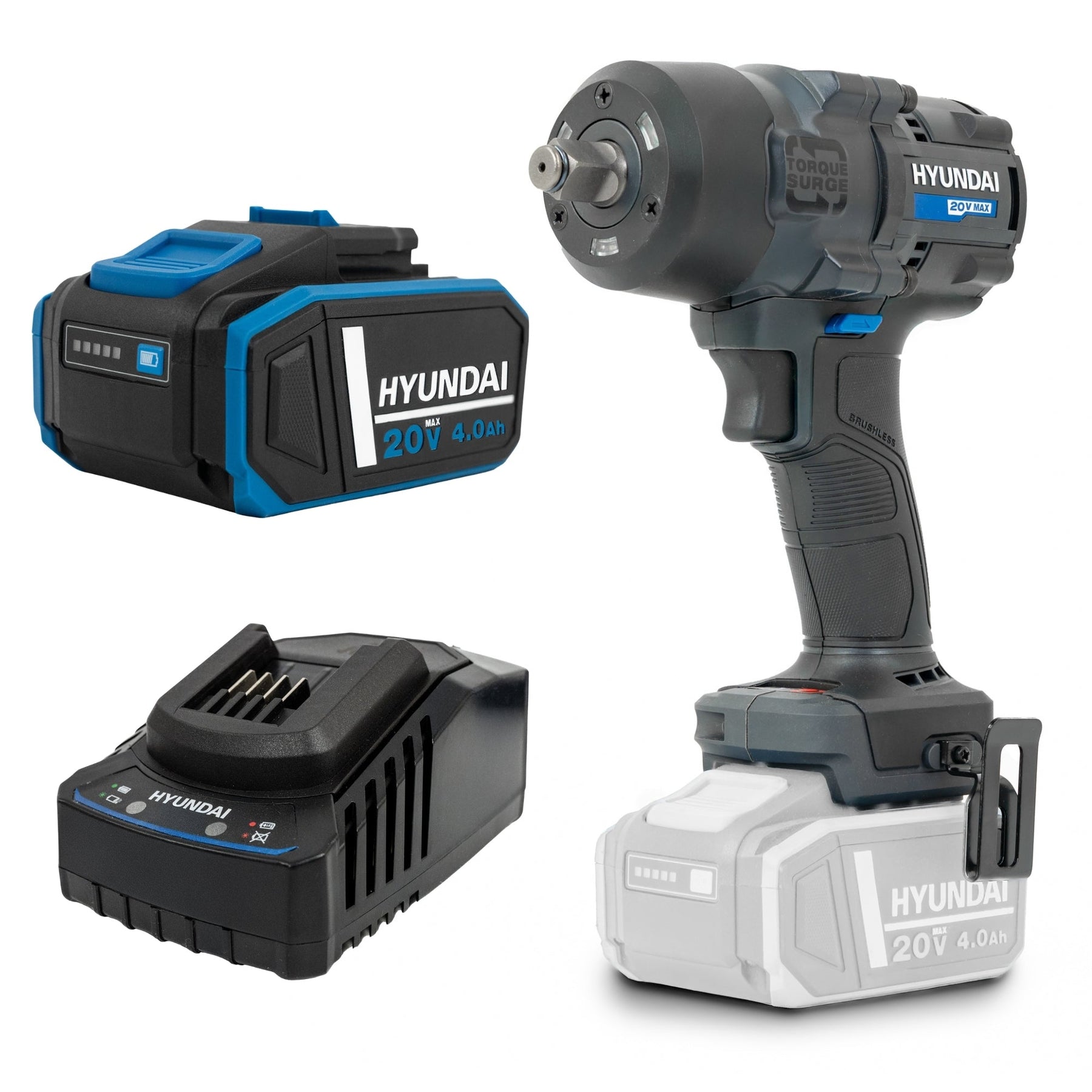 Hyundai 20V Cordless ½’’ Impact Wrench, 700Nm High-Torque with Friction Ring, 20V 4AH Battery & Charger | IW20X-700+BI20-4+C20-2