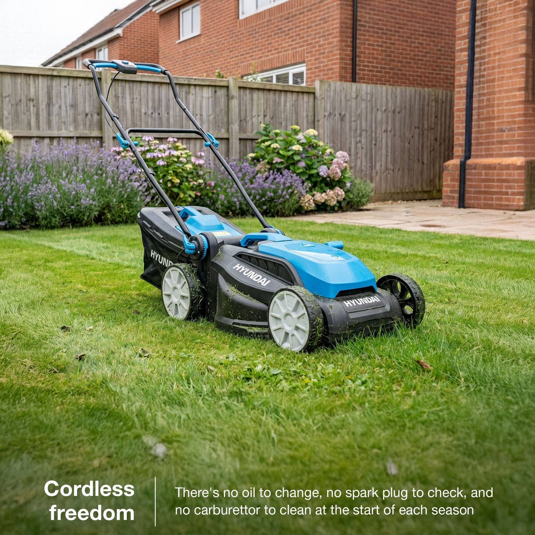 Hyundai 38cm / 15" 40V (2x20V) Brushless Cordless Lawnmower, 36L Bag | HY40CLM38
