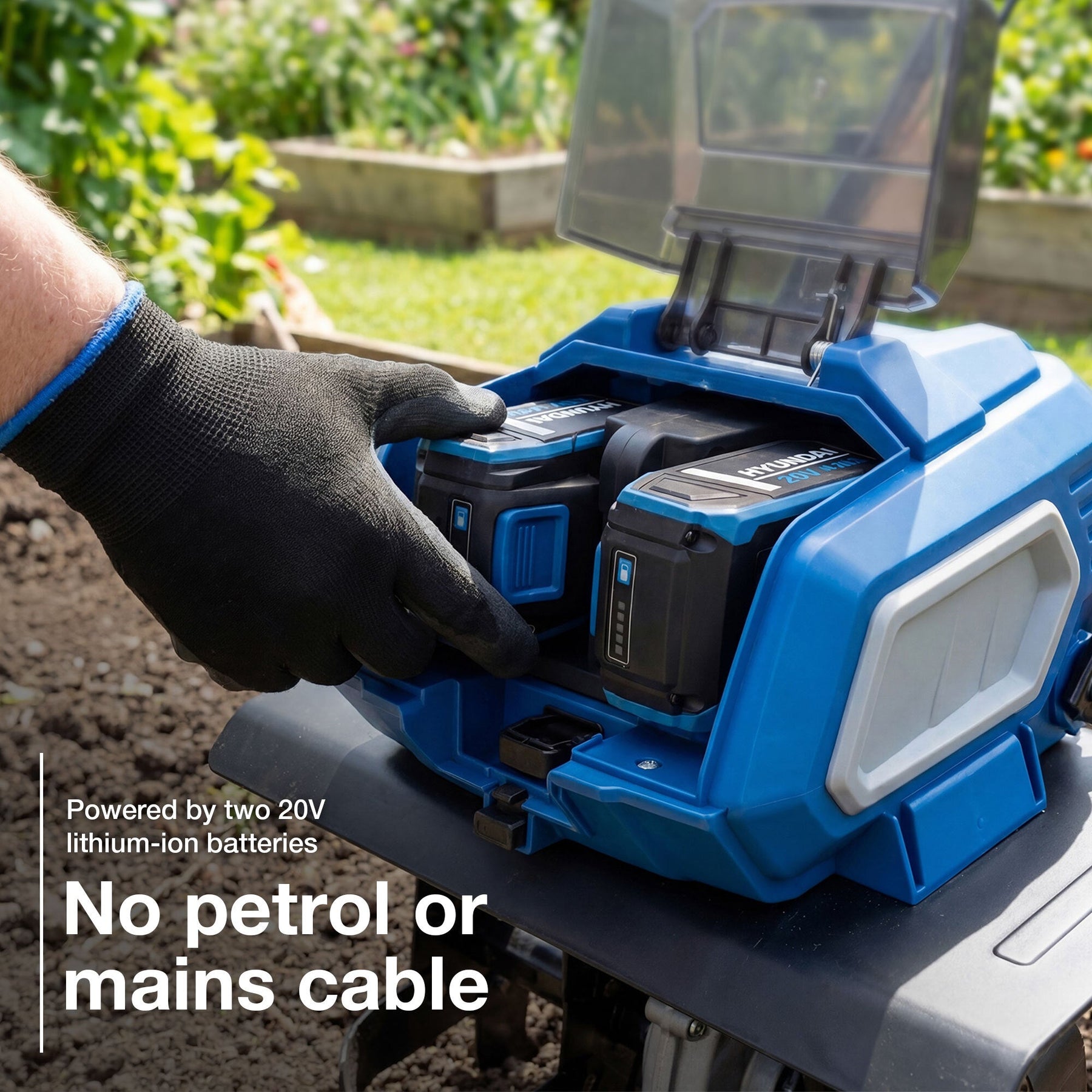 Hyundai 36cm / 14" 40V (20Vx2) Brushless Cordless Tiller, 4 Blades, 205mm Depth | HY40CT36