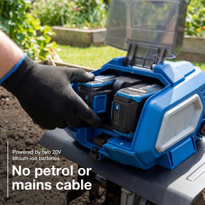 Hyundai 36cm / 14" 40V (20Vx2) Brushless Cordless Tiller, 4 Blades, 205mm Depth | HY40CT36