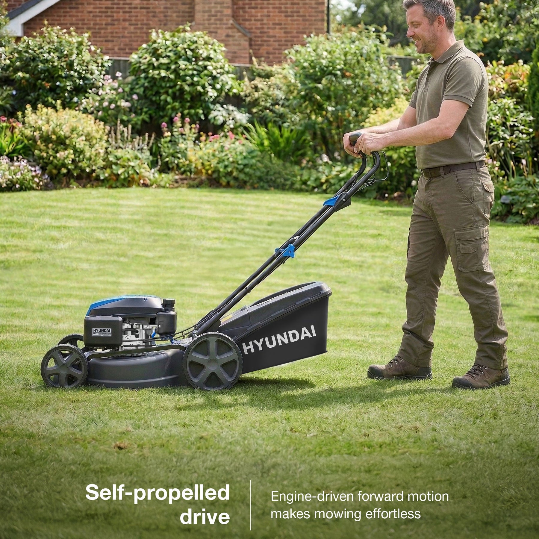 Hyundai 18" / 46cm Self-Propelled Petrol Lawnmower, 139cc, 4-in-1, Mulching | HYM18150SPX