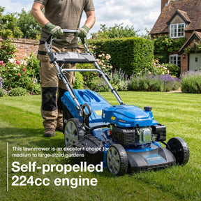 Hyundai 21'' / 53cm 224cc 4-in-1 Electric-Start Self-Propelled Petrol Lawnmower, Mulch, Rear & Side Discharge, Hose Connector | HYM530SPEX