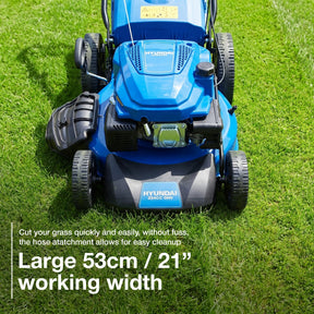 Hyundai 21'' / 53cm 224cc 4-in-1 Electric-Start Self-Propelled Petrol Lawnmower, Mulch, Rear & Side Discharge, Hose Connector | HYM530SPEX