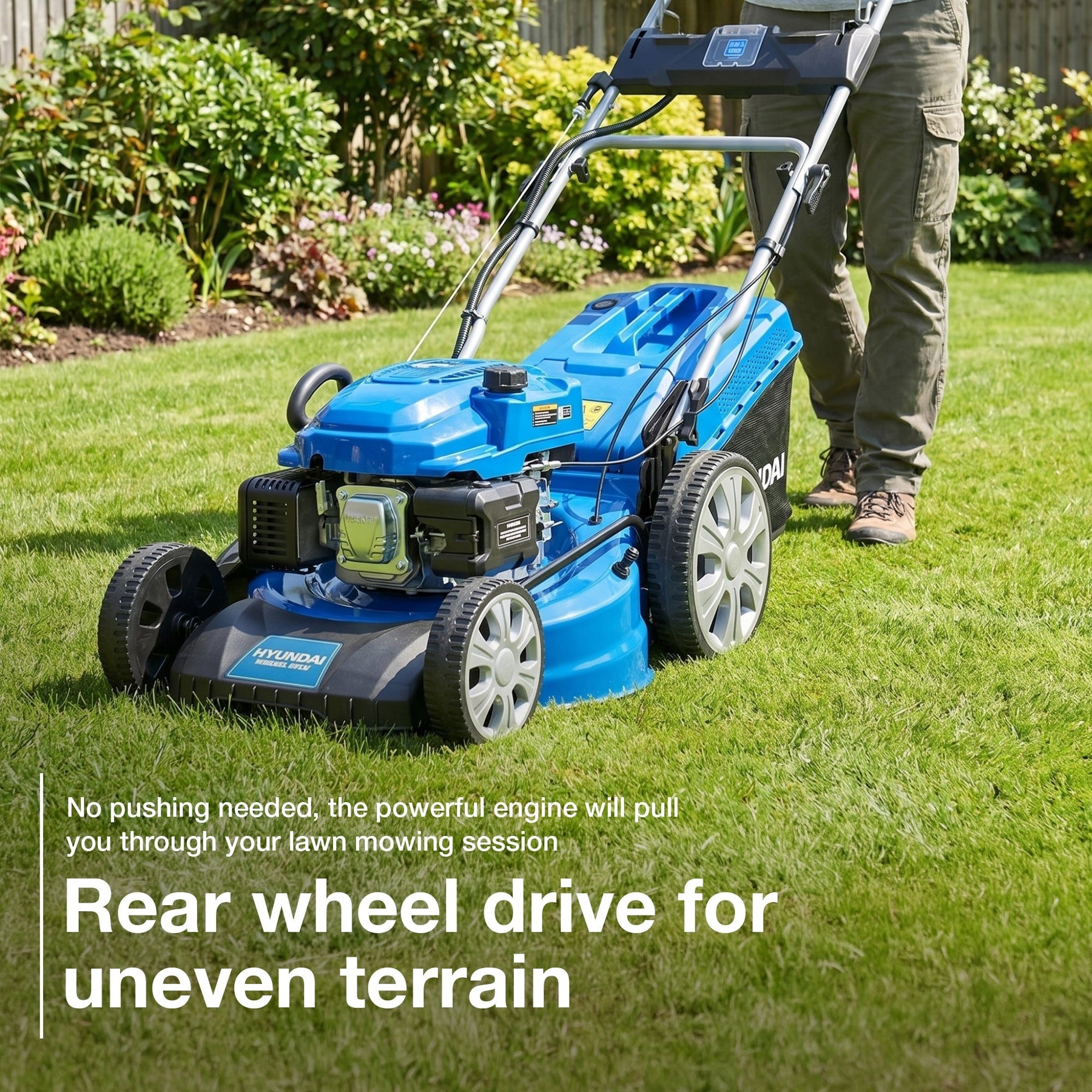 Hyundai 21'' / 53cm 224cc 4-in-1 Electric-Start Self-Propelled Petrol Lawnmower, Mulch, Rear & Side Discharge, Hose Connector | HYM530SPEX