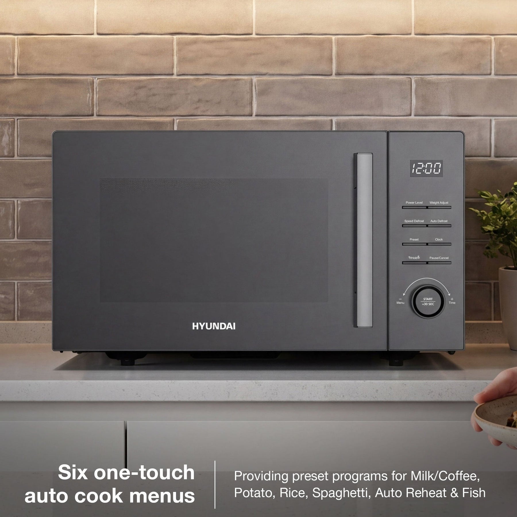 Hyundai 900W 23L Black Digital Microwave, Mirror-Effect Glass Door, Stainless Steel Interior | HYMW90023DB