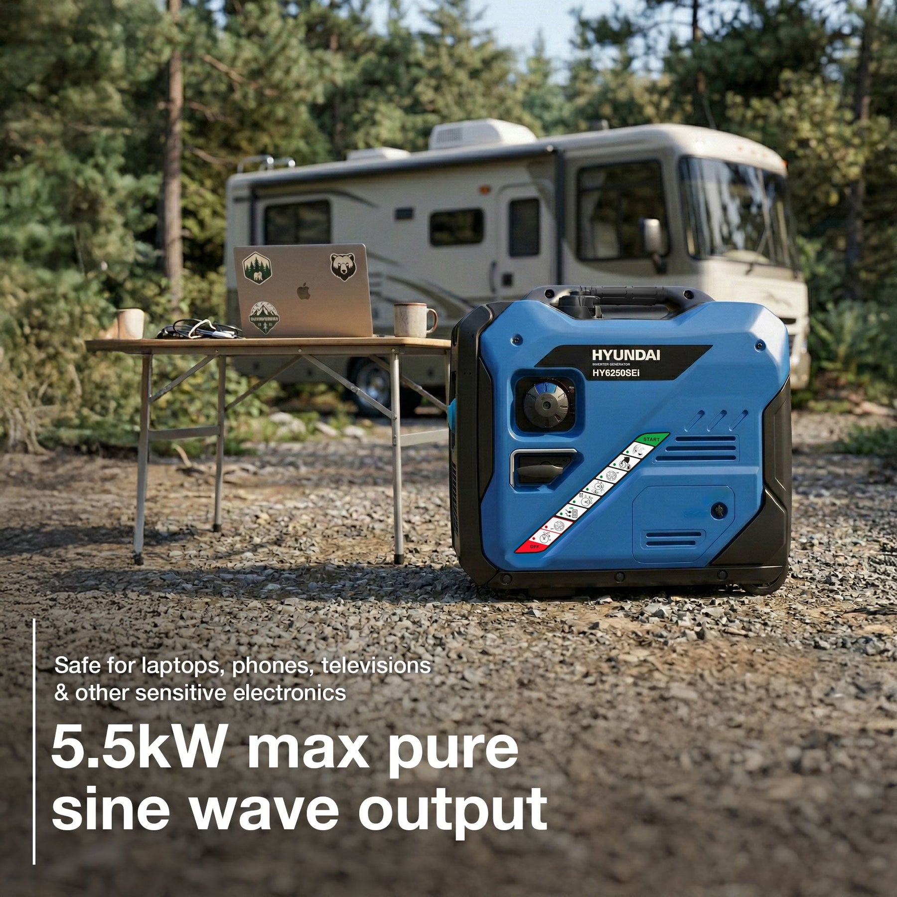 Hyundai 5.5kW / 5500W Inverter Generator, Electric Start, Pure Sine Wave | HY6250SEi