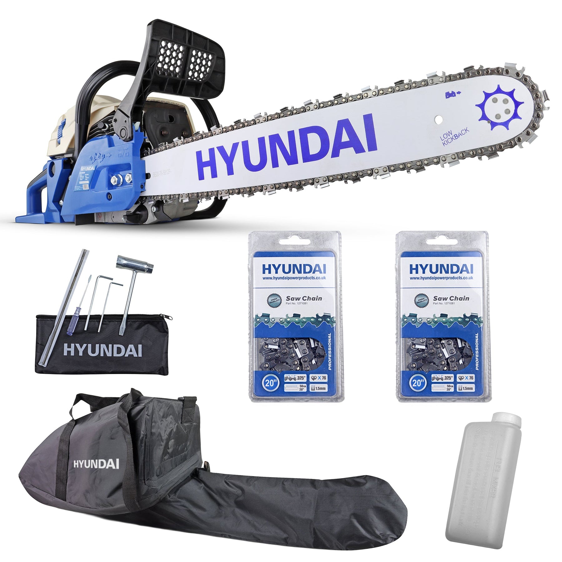 Hyundai 20" 50cm 62cc Petrol Chainsaw, 2-Stroke Easy-Start