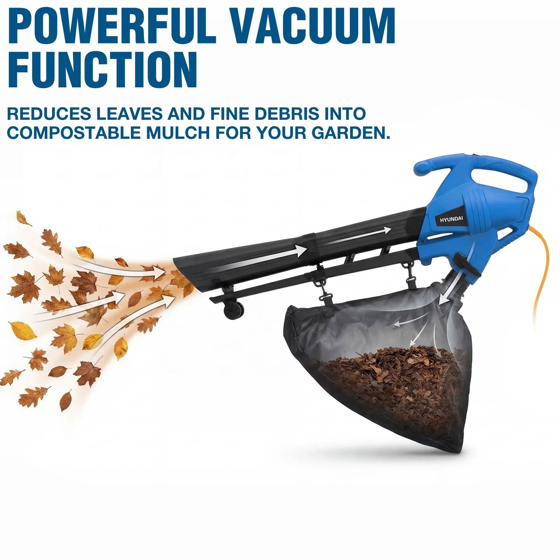 Hyundai 3000W Electric Leaf Blower & Vacuum, 3-in-1, 34L Collection Bag | HYBV3000E3
