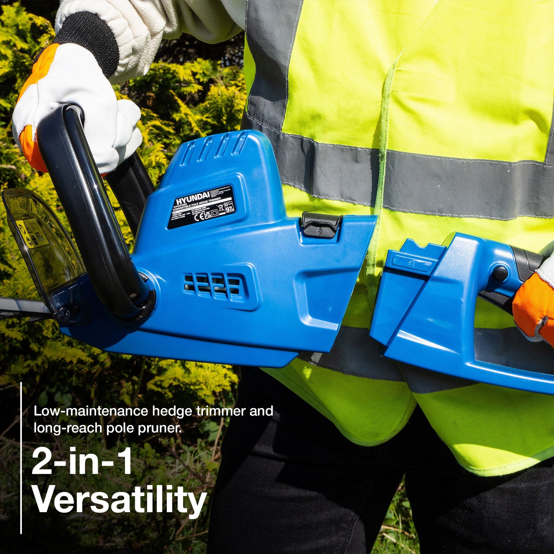 Hyundai 550W 440mm 2-in-1 Corded Electric Pole Hedge Trimmer and Pruner Convertible | HYP2HT550E