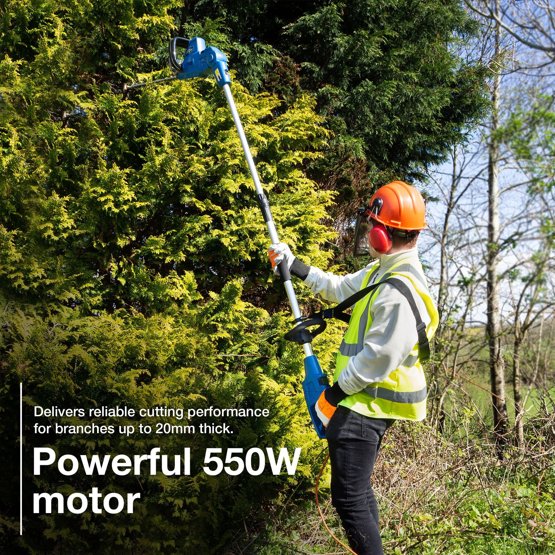 Hyundai 550W 440mm 2-in-1 Corded Electric Pole Hedge Trimmer and Pruner Convertible | HYP2HT550E
