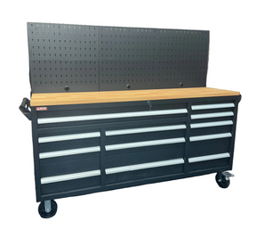Rock RT-066 Steel 72" Wooden benchtop tool chest with backboard