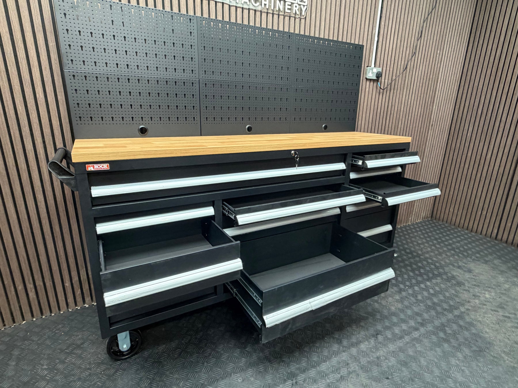 Rock RT-066 Steel 72" Wooden benchtop tool chest with backboard