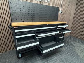 Rock RT-066 Steel 72" Wooden benchtop tool chest with backboard