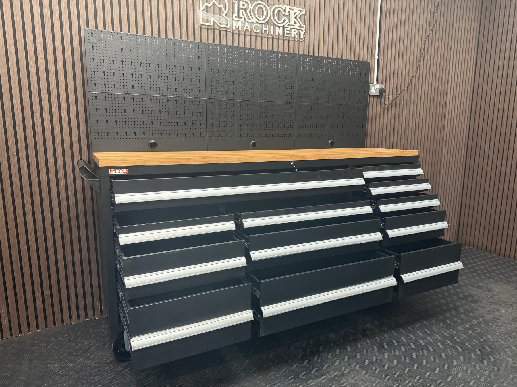 Rock RT-066 Steel 72" Wooden benchtop tool chest with backboard