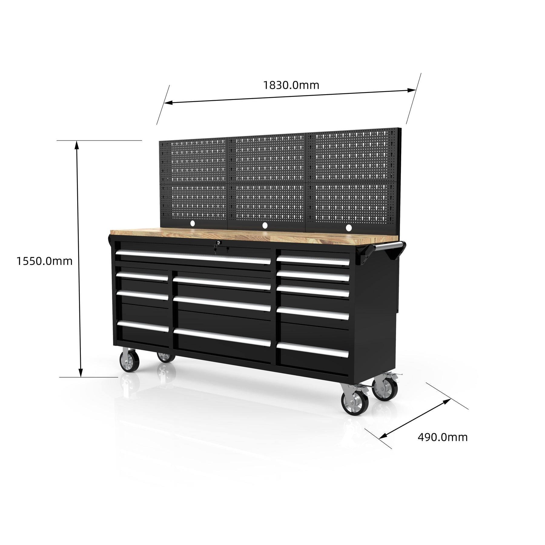 Rock RT-066 Steel 72" Wooden benchtop tool chest with backboard