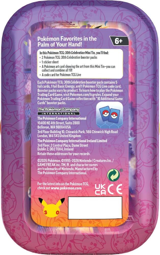 Pokémon TCG 30th Celebration Mini Tin Zapdos | Includes 2 Booster Packs, Sticker Sheet, Pokémon Art Card & Code Card for Pokémon TCG Live | Collectible Trading Card Game Tin (PREORDER - Release Date August 7, 2026)
