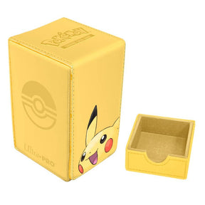 Ultra PRO Pokémon Pikachu Alcove Tower Deck Box – Official Pokémon TCG Premium Leatherette Card Storage Case Holds 100 Double-Sleeved Cards with Magnetic Closure & Accessory Compartment (PREORDER - Release Date August 2026)