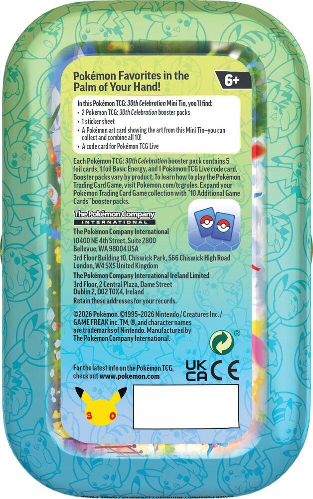 Pokémon TCG: 30th Celebration Mini Tin – Mew (2 Booster Packs, Sticker Sheet, & Collectible Art Card) | Sealed - (PREORDER - Release Date Oct. 02, 2026)